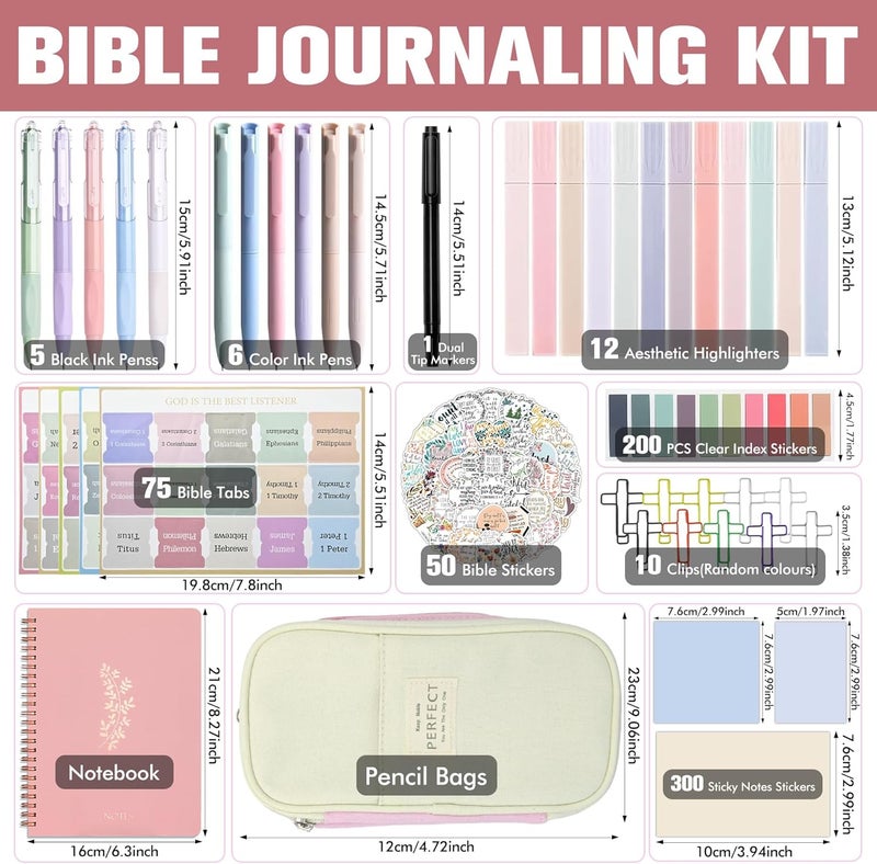 FEMBW Bible Study Supplies Kit for Women – Pink Bible Cover, Notebook, Tabs, Highlighters, Pens, Pen Case – Christian Gifts for Students, Beginners, BibleAccessories for Journaling - Image 2